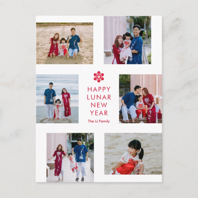 Floral Collage Lunar New Year Chinese New Year Holiday Postcard (Front)