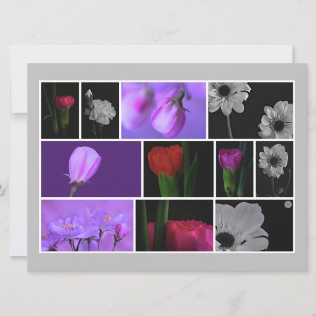 Floral Collage on Light Grey Flat Greeting Card (Front)