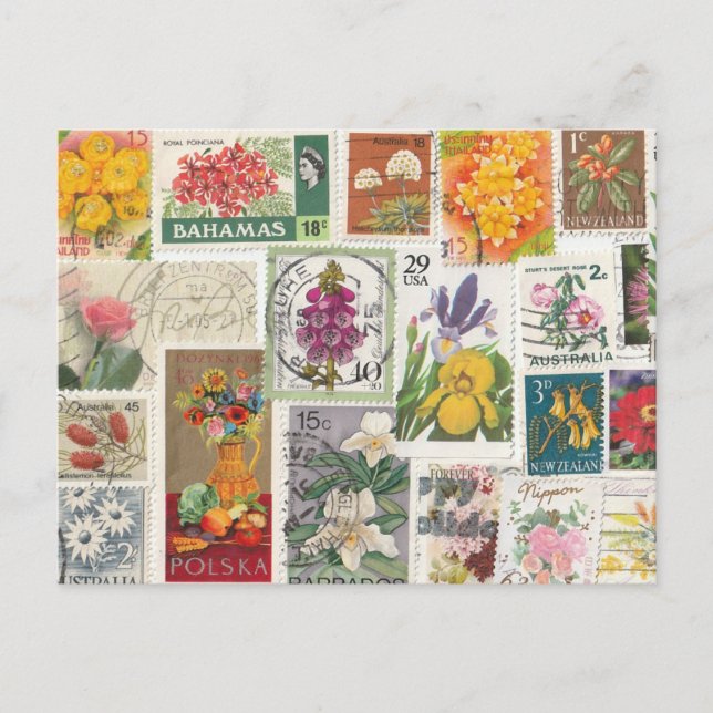 Floral Collage - World Stamps Postcard (Front)