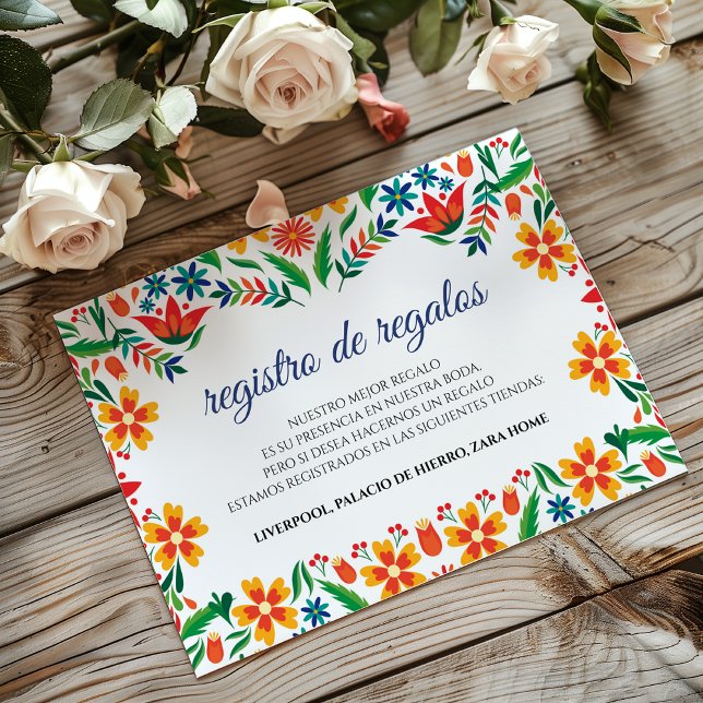 Floral Colorful Botanical Flowers Spanish Wedding Enclosure Card (Floral Colorful Botanical Flowers Spanish Wedding Enclosure Card)