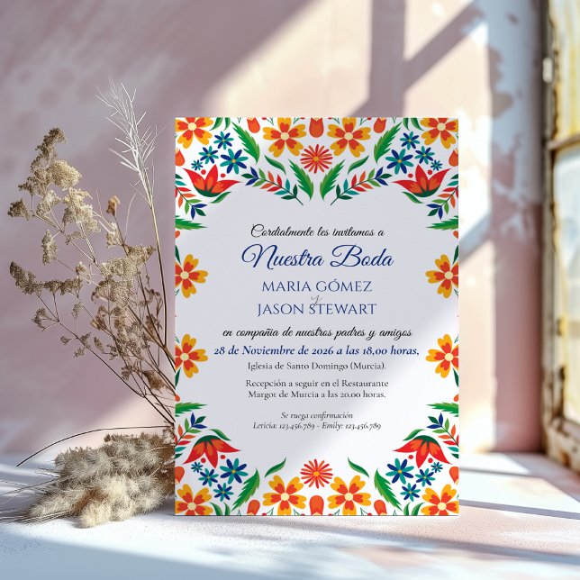 Floral Colorful Botanical Flowers Spanish Wedding Invitation (Floral Colorful Botanical Flowers Spanish Wedding Invitation)