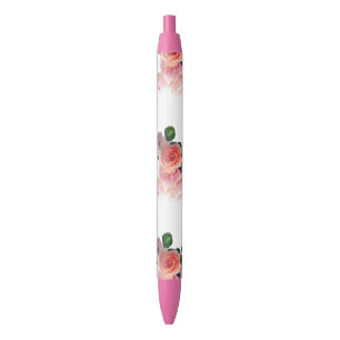 Floral Colorful Flowers Roses Trendy Template Blue Ink Pen