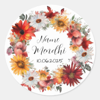 Floral colorful mendhi favor stickers 