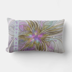 Floral Colourful Abstract Art With Pink & Gold Nam Lumbar Cushion