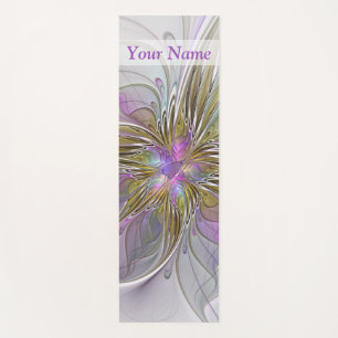 Floral Colourful Abstract Fractal Pink & Gold Name Yoga Mat