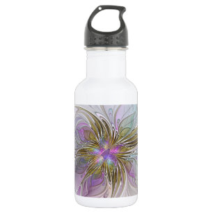 Floral Colourful Abstract Fractal With Pink & Gold 532 Ml Water Bottle