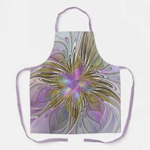 Floral Colourful Abstract Fractal With Pink & Gold Apron