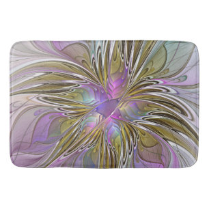 Floral Colourful Abstract Fractal With Pink & Gold Bath Mat