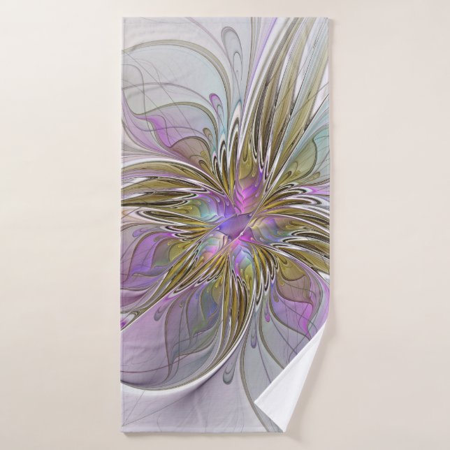 Floral Colourful Abstract Fractal With Pink & Gold Bath Towel (Bath Towel)