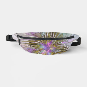 Floral Colourful Abstract Fractal With Pink & Gold Bum Bags