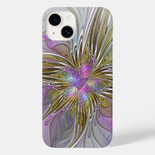 Floral Colourful Abstract Fractal With Pink & Gold Case-Mate iPhone 14 Case