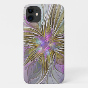 Floral Colourful Abstract Fractal With Pink & Gold iPhone 11 Case