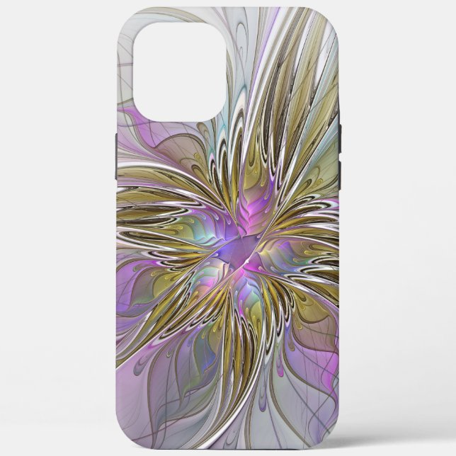 Floral Colourful Abstract Fractal With Pink & Gold Case-Mate iPhone Case (Back)
