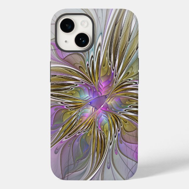 Floral Colourful Abstract Fractal With Pink & Gold Case-Mate iPhone Case (Back)