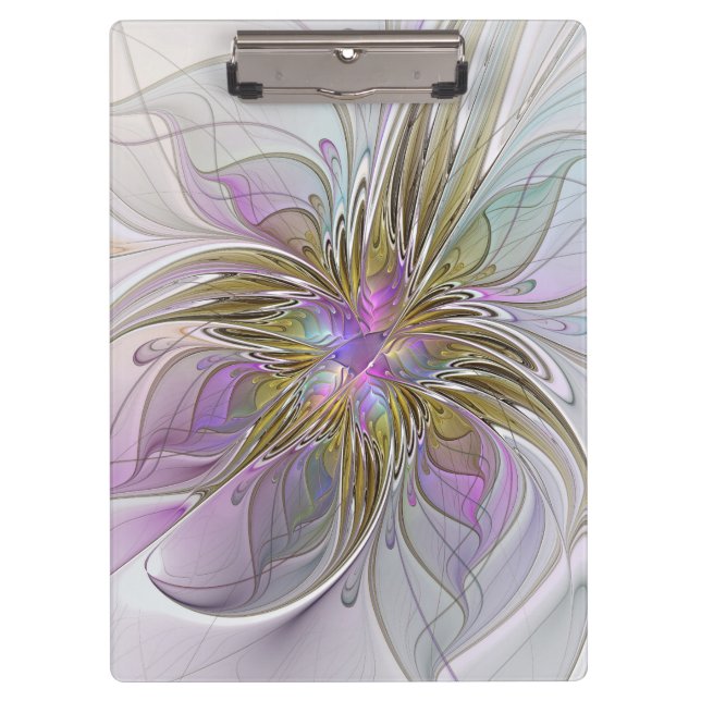Floral Colourful Abstract Fractal With Pink & Gold Clipboard (Front)