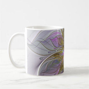 Floral Colourful Abstract Fractal With Pink & Gold Coffee Mug
