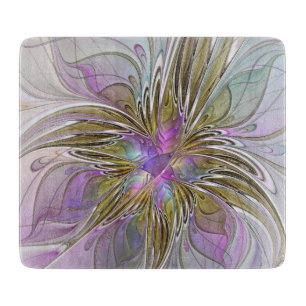 Floral Colourful Abstract Fractal With Pink & Gold Cutting Board