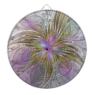 Floral Colourful Abstract Fractal With Pink & Gold Dartboard