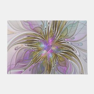Floral Colourful Abstract Fractal With Pink & Gold Doormat