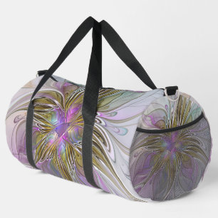 Floral Colourful Abstract Fractal With Pink & Gold Duffle Bag