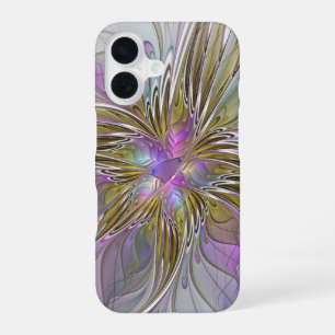 Floral Colourful Abstract Fractal With Pink & Gold iPhone 16 Case