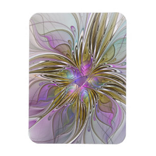 Floral Colourful Abstract Fractal With Pink & Gold Magnet