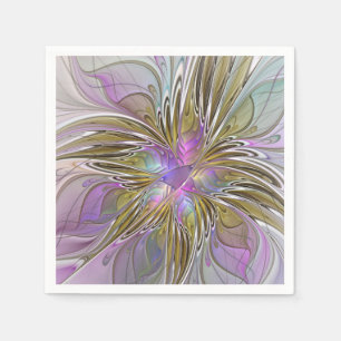 Floral Colourful Abstract Fractal With Pink & Gold Napkin