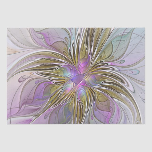 Floral Colourful Abstract Fractal With Pink & Gold Tissue Paper (Front)