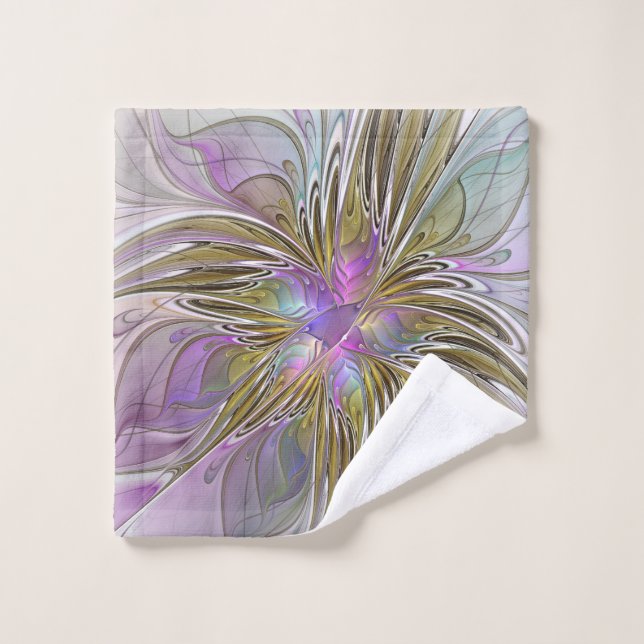 Floral Colourful Abstract Fractal With Pink & Gold Wash Cloth (Wash Cloth)