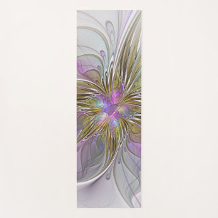 Floral Colourful Abstract Fractal With Pink & Gold Yoga Mat