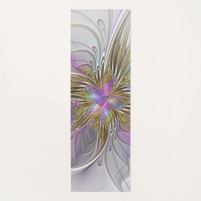 Floral Colourful Abstract Fractal With Pink & Gold Yoga Mat (Front)