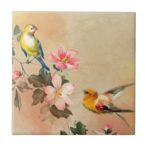 Floral colourful bird tile