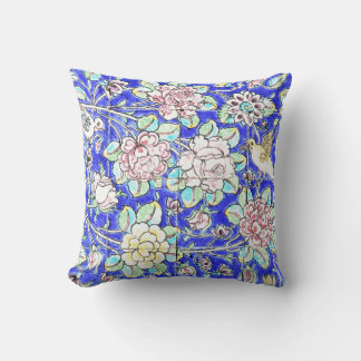 Floral Colourful Birds Blue Cushion