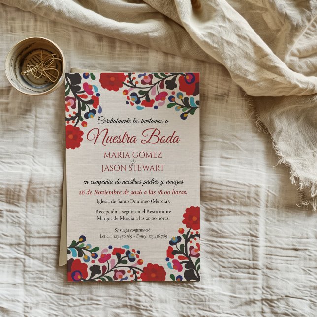 Floral Colourful Botanical Flowers Spanish Wedding Invitation (Floral Colorful Botanical Flowers Spanish Wedding Invitation)