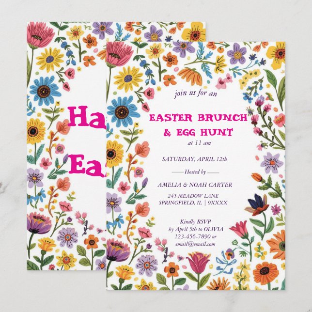 Floral Colourful Easter BRUNCH & HUNT Invitation (Front/Back)