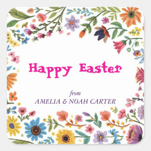 Floral Colourful Easter BRUNCH & HUNT Square Sticker