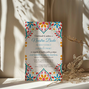 Floral Colourful Flowers Boda Spanish Wedding Invitation
