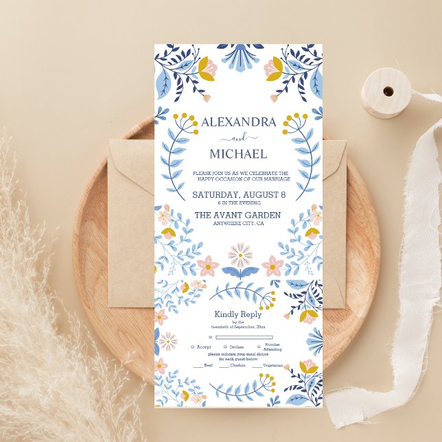Floral colourful folk art wedding all in one invitation (Creator Uploaded)