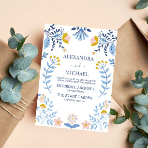 Floral colourful folk art wedding invitation