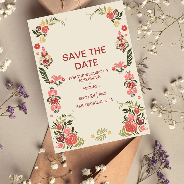 Floral colourful folk art wedding save the date (Creator Uploaded)