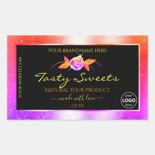 Floral Colourful Glitter Black Product Labels Logo (Front)