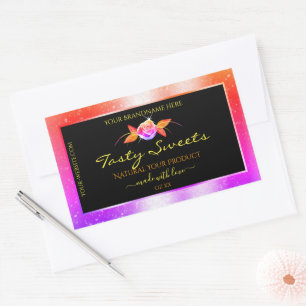 Floral Colourful Glitter on Black Product Labels