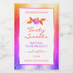 Floral Colourful Glitter on White Product Labels