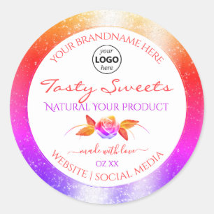 Floral Colourful Glitter White Product Labels Logo