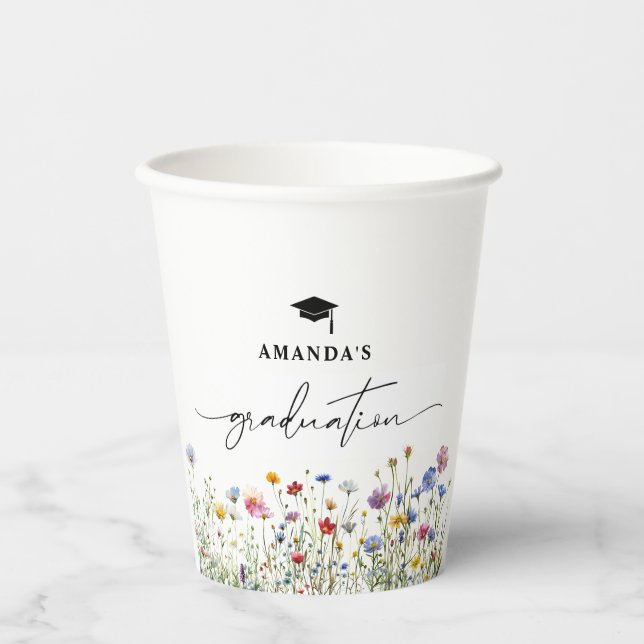 Floral colourful Graduation Party  Paper Cups (Front)