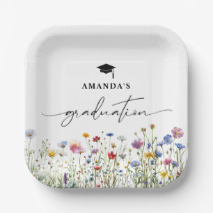 Floral colourful Graduation Party paper plate