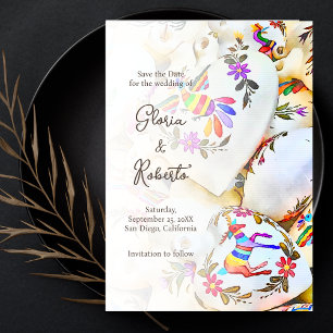 Floral Colourful Hearts Mexican Wedding Invitation