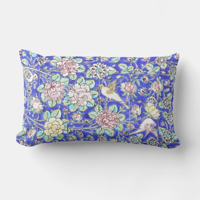 Floral Colourful Hummingbird Lumbar Cushion (Front)