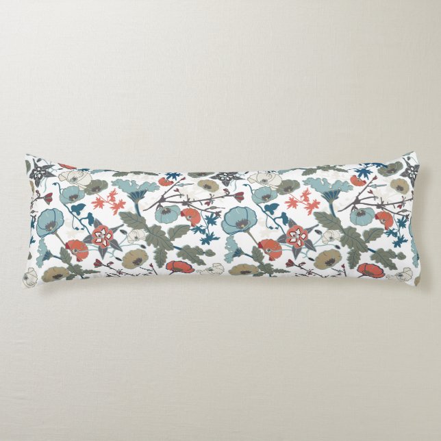 Floral Colourful Joyful Blue Orange Green Body Cushion (Front)