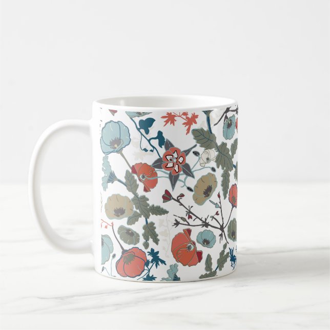 Floral Colourful Joyful Blue Orange Green Flowers Coffee Mug (Left)